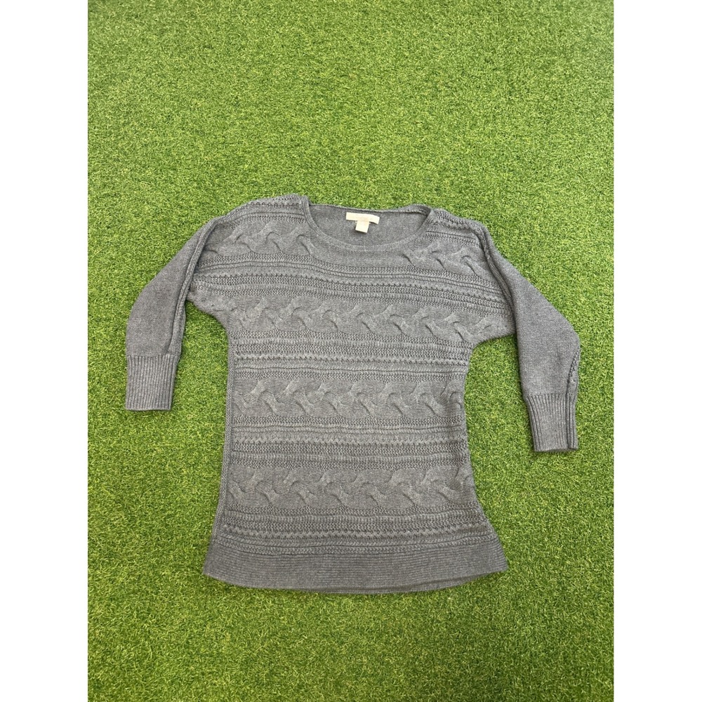Banana‎ Republic Gray Cable Knit Angora Blend Sweater XS 3/4 Sleeve Crew Neck